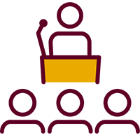 illustrated icon a person on a podium with three people beneath them